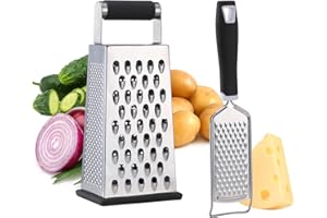 YIZEREL 2 Pack, Cheese Box Grater & Handheld Cheese Grater Set, Stainless steel Vegetable Slicer Food Shredder 4-Sided Convenience Gadgets with Lemon Zester Grater With Handle, Kitchen Gadgets And Tools
