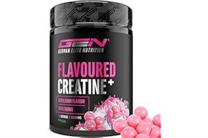 ‎GEN GERMAN ELITE NUTRITION Flavoured Creatine Pulver - 550g - Creatin Monohydrat + L-Taurin - Mikronisiertes Kreatin mit Geschmack - Ohne Zucker & Top Löslichkeit - Vegan (Bubblegum)