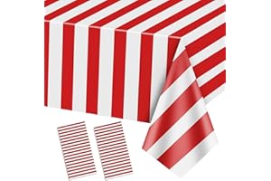 PIXHOTUL Black and White Stripes Tablecloths, Black Stripe Table Cover, Plastic Table Decoration for Holiday, Birthday, Baby Shower, Picnic, 130 x 220cm (2, Red, 220 X 130 cm)