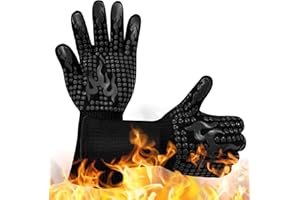 KAWAOLOGY Guantes Barbacoa,Resistentes Guantes para Horno Al Calor hasta 800℃ / 1472℉, para Cocina, Hornear, Barbacoa, Microondas, Chimenea, Certificado EN407