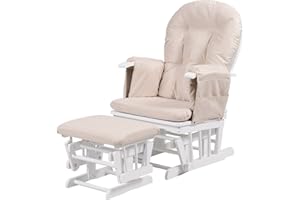 Kub® Haywood Reclining Nursing Glider and Footstool (White) – Padded Hugging Cushions with Storage Pocket, Easy to Assemble, Smooth Gliding Motion