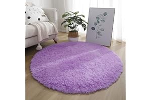 KAYBTNT Round Rug, Fluffy Shaggy Aesthetic Circle Rug, Plush Washable Non-Slip Soft Area Circular Fuzzy Rugs, Cute Carpet for Kids Baby Nursery Girls Living Room Bedroom Home,Purple,120cm/47inch