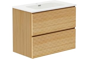 Baikal Mueble de Baño Dash. Conjunto de Baño de 2 Cajones, Suspendido en Pared, Incluye Lavabo Cerámico. Mueble de Fondo de 46cm. Mueble MONTADO. Lavabo Encastrado sin Espejo 80 cm Monocolor