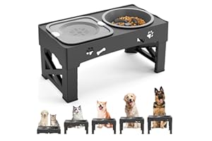 SMARTWELL Raised Dog Bowls Elevated Dog Bowl Stand with Slow Feeder Bowl & Non Spill Water Bowl, 5 Height Adjustable Stand 8.2cm/22cm/25cm/28cm/31cm for Small Medium Large Dogs