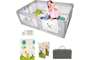 P PARVULÍ PARVULI Parque Infantil Bebe 120x180cm - Corralito Bebe con 6 agarraderas y Alfombra de Juegos Acolchada - Parque Bebes para Casa Plegable con Malla Transpirable y Vayas con Protecciones