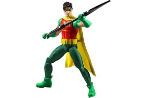 Mattel DC Premier Series 1 Robin actionfigur, 16,5 cm | 22 rörliga leder, superhjälteleksak med detaljerad design, tygcape, vapenställ och tillbehör, JMD96