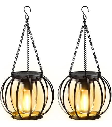 2 Lanternes Solaires Suspendues Jardin - IP65 Étanche, Métal, Ampoule LED - Pour Terrasse, Balcon, Cour
