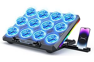 Trullypine Basi di Raffreddamento per PC Portatili RGB, Ventola PC Portatile 5 Altezze Regolabili, 12 Ventole Silenziose, 2 porte USB, Raffreddamento Rapido, per 12-17,3 pollici (LCD)