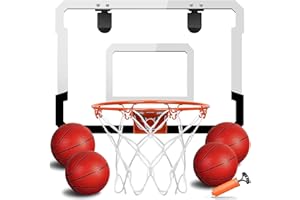 TEUVO Mini Basketball Hoop Toys for Kids Age 8 9 10 11 12 Year Old, Indoor Basketball Hoop Over the Door with 4 Balls for Bedroom Mounted Outdoor Mini Hoop on Door Sport Game Toy Gifts for Boys Girl