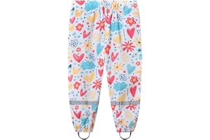 VPQILH Kid Rain Trousers UK Clearance Unisex Waterproof Over Trousers Childrens Cartoon Print Trousers Student Outdoor Assault Pants Rain Pants Overtrousers for Boys and Girls Rainwear for Outdoor Play