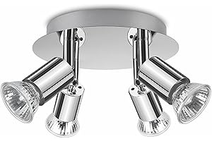 ROMKE Round 4 Way Adjustable Ceiling Spotlight, GU10 LED Ceiling Light Rotatable for Bedroom, Living Room and Kitchen, GU10 Bulb Not Included