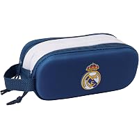 Trousse Triple Real Madrid Officielle - Enfant, 3 Compartiments, Bleu 22x3x12cm