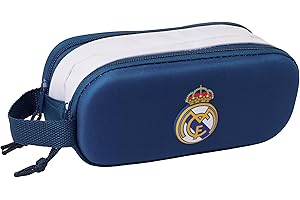 Safta Real Madrid 3D - Portatodo Doble 3D, Estuche Infantil, Estuche Niño, Ideal para Niños en Edad Escolar, Cómodo y Versátil, Calidad y Resistencia, 21x6x8 cm
