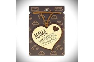 ‎POWER GIFT Mama Fahr, Vorsichtig, Ich ... Lucky Pendant for Car Rear View Mirror with Leather Strap