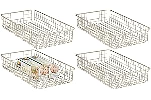 mDesign panier de rangement à utilisation universelle – box métallique compact avec poignées intégrées – corbeille de stockage grillagée, compacte et flexible – couleur : satin