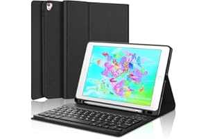 SENGBIRCH Teclado iPad 6 generación, Funda Teclado Español para iPad 2018(6th Gen)/iPad 2017/iPad Pro 9.7/iPad Air 2/1,Funda magnética sin Teclado Bluetooth retroiluminado,Black