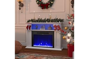 GRAVFORCE Fireplace Modern Electric Fireplace and Surround 23 inch Heating Insert LED Light Strip Fireplaces with Timer and 12 Flame Colors and Remote Control White 2 Tier