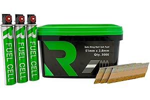 RIKA FFNR002 1st Fix Collated Nails Galv Ring 51 x 2.8mm 3000pk (3pk Fuel Cells) Internal and External Use for Formwork Flooring Roofing Timbers Fascias Panelling Decking Fencing