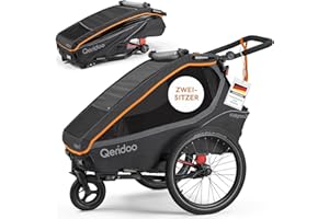 ‎QERIDOO Qeridoo Kidgoo 2 FIDLOCK Edition | Kinderfahrradanhänger 2 Kinder | Fahrrad Anhänger mit Federung & FIDLOCK Gurtsystem | Jogger Kinderwagen | Fahrradanhänger klappbar | Kinderbuggy 45L | Bike Trailer