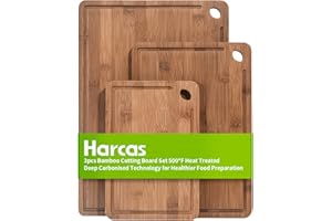 3 Piece Organic Bamboo Chopping Board Set by Harcas. 3 Sizes. Beautifully Crafted. Perfect for Serving Cheese or Antipasti, Cutting Meat, Vegetables or Fruit