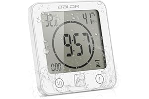 BLUEEOUR Bathroom Clock, Waterproof Digital Shower Timer with Touch Control, Humidity Display, 3 Mounting Methods (White)