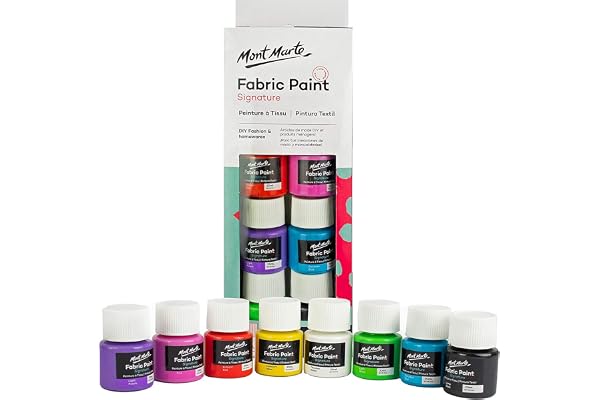 Mont Marte Peinture Textile Permanent – Set 8 Couleurs x 20mL – Peinture pour Tissus et Vêtements Idéale pour Personnaliser T-shirts, Jeans, Sacs