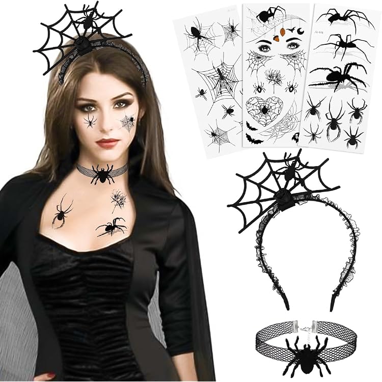 Déguisement Chauve-Souris Femme - Kit 4 Pièces Avec Serre-Tête, Collier & Tatouages Temporaires