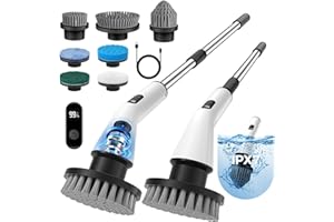 VABASO Electric Spin Scrubber Cordless Rechargeable - IPX7 Waterproof Electric Cleaning Brush with 7 Replaceable Brush Heads, 3 Adjustable Size, 2 Adjustable Speeds for Bathroom Shower Bathtub Glass Car-Sea