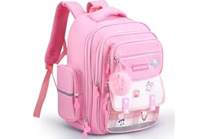 STRIXORN Mochila Primaria Niña,Mochila Escolar niña,Mochilas Colegio Impermeable, Nylon Repelente al Agua Mochila de Niñas Escolar,para Infantil Niñas de 8 10 12 Años,Kawaii Mochila Chicas Colegio con Colgante