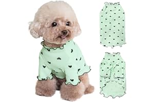 Yaopelky Haustierkleidung für kleine Hunde und Katzen, Sommer, Herbst, Herzmuster, dehnbar, Rüschen, langärmelig, Outfits für Chihuahua, Schnauzer, Shih Tzu, Yorkie (Grün, M)