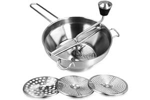 Navaris Młynek do żywności – 19 cm obrotowy młynek do żywności ze stali nierdzewnej z 3 tarczami szlifierskimi – sitko do warzyw do mielenia i przecierania żywności