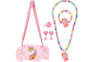 BTHRORO Borsetta Gioielli per Bambini, Unicorno Collana Braccialetto Orecchini Anello Borse Tracolla Principessa Gioielli Feste Travestimento Regali Unicorno per Bambine
