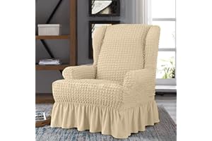 VanderHOME Funda elástica de Sillón Orejero,Color sólido Funda de Sillón Funda de Sillón Orejero Elástico Funda De Sillón Orejero 1 Piezas Salón Funda De Sofá Protector para Muebles Kaki