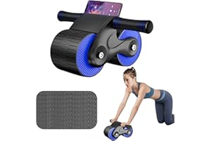 Ant Warrior Rueda para abdominales, Rueda abdominal de rebote automático,con esterilla antideslizante y acolchada, Rodillo abdominal, ab roller para entrenamiento en gimnasio en casa (Azul)