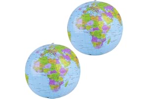 FUNNGY Globe Terrestre,2 PCS Globe Terrestre Gonflable PVC Mappemonde Éducative pour Enfants Ballon Plage Piscine & Jeux Carte Politique Interactive Loisirs Anti-Stress École Maison Bureau