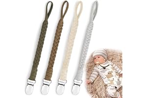 IOPYKKOA Catenella per ciuccio, in cotone, per bambine e ragazzi, con clip per bavaglini triangolari, 4 pezzi (marrone)