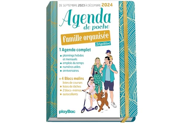 Agenda de poche 2024 de la famille organisée - bleu (de sept. 2023 à déc. 2024)