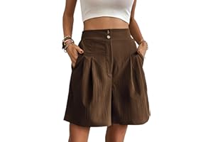 Belriviere Women Summer Bermuda Shorts Loose Pants Wide Leg Casual High Waisted Fashion Trendy Trousers with Pockets