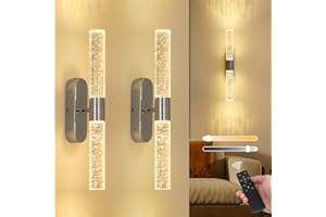 Stepeak Rechargeable Wall Lights Set of 2, Battery Operated Wall Lights with Remote, Chrome Wireless Wall Light with Bubble Glass Shade, Crystal Battery Powered Wall Sconces for Living Room Bedroom