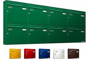 ‎AL BRIEFKASTENSYSTEME AL Briefkastensysteme Basic Letter Box RAL 6005 Moss Green 8 Compartments DIN A4 Weatherproof with Post Holder and 2 Name Plates Pack of 8