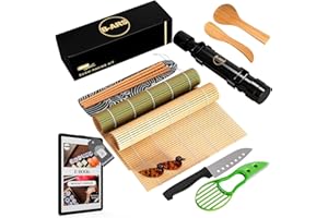 B-ARS Kit Para Hacer Sushi Completo Incluye Esterillas De Bambú Cuchillo Antiadhesivo Palillos Sushi Bazooka Ideal Para Principiantes Y Expertos Fácil Uso Diseñado Para Preparar Sushi Casero.