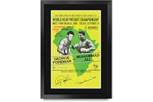 HWC Trading FR A3 George Foreman vs Muhammad Ali Rumble in the Jungle Cadeaux photo autographe signée imprimée pour les fans de boxe - A3 Encadré