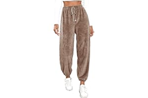 BiCophy Womens Plush Fuzzy Pajama Lounge Pants Winter Warm Soft Home Pjs Bottoms Drawstring Athletic Jogger Sweatpants High Waist Fluffy Fleece Women Fall Pants Sleepwear