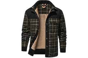 Caxndycing Giacca invernale da uomo a quadri, con tasche multiple, in cotone, calda camicia da boscaiolo, foderata, giacca invernale termica