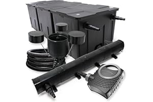 Wiltec Kit complet: CBF-350C Filtre de bassin jusqu'à 90000 L Biologique, NEO10000 pompe de filtration 10000l/h 80W, CUV-272 lampe uv 72W, 25m Tuyau 25 mm, CSP-250 Écumeur 2500l/h 45W