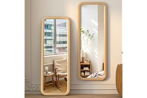 LVSOMT Espejo Cuerpo Entero Pared de Madera, 120x40cm Espejos Grande de Pared, Suspensión Horizontal/Vertical, Espejo Colgante Rectangular, para Vestidor Dormitorio Salón, Esquina Redondeada, Madera