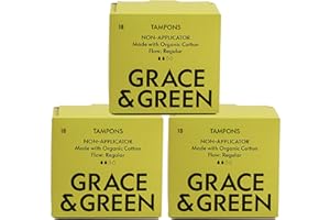 GRACE AND GREEN Grace & Green - Organic Tampons - Non-Applicator - Size: Regular - Made with Organic Cotton - Sustainable - 54x Regular Tampons