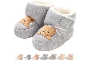 MONSTOYO Baby Boys Girls Winter Warm Fleece Booties Snow Boots Newborn Non-Slip Soft Sole Sock Shoes Slippers Toddler Cotton Thermal Adjustable Crawling Barefoot Walker Shoes 0-18 Months