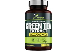Green Tea Capsules from Vegan Green Tea Extract 10,000mg, Green Tea Tablets High Strength for Weight Loss, Metabolism Booster Keto Diet, 60 Vegan Society Registered Capsules, UK Made by YrHealth
