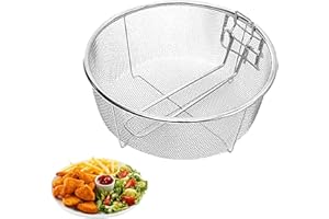 Wukesify Friteuse en Acier Inoxydable - Acier Inoxydable Friteuse Panier Friture avec Poignée | Panier Rond pour Friteuse Panier Rond À Frites Panier Rond pour Frire des Collations Paniers